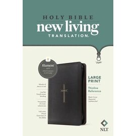 NLT Large Print Thinline Reference Bible w/Zipper, Black Cross LeatherLike