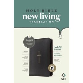 NLT Large Print Thinline Reference Bible w/Zipper, Black Cross LeatherLike, Indexed