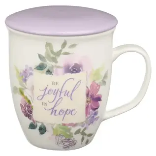 Mug w/lid-Be Joyful in Hope Purple Floral