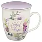 Mug w/lid-Be Joyful in Hope Purple Floral