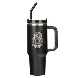 Stainless Steel Mug w/Straw - Be Strong in the Lord, Black (40 oz)