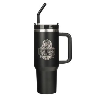Stainless Steel Mug w/Straw - Be Strong in the Lord, Black (40 oz)