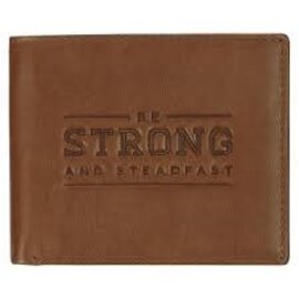 Men's Leather Wallet - Be Strong and Steadfast, Chestnut Brown