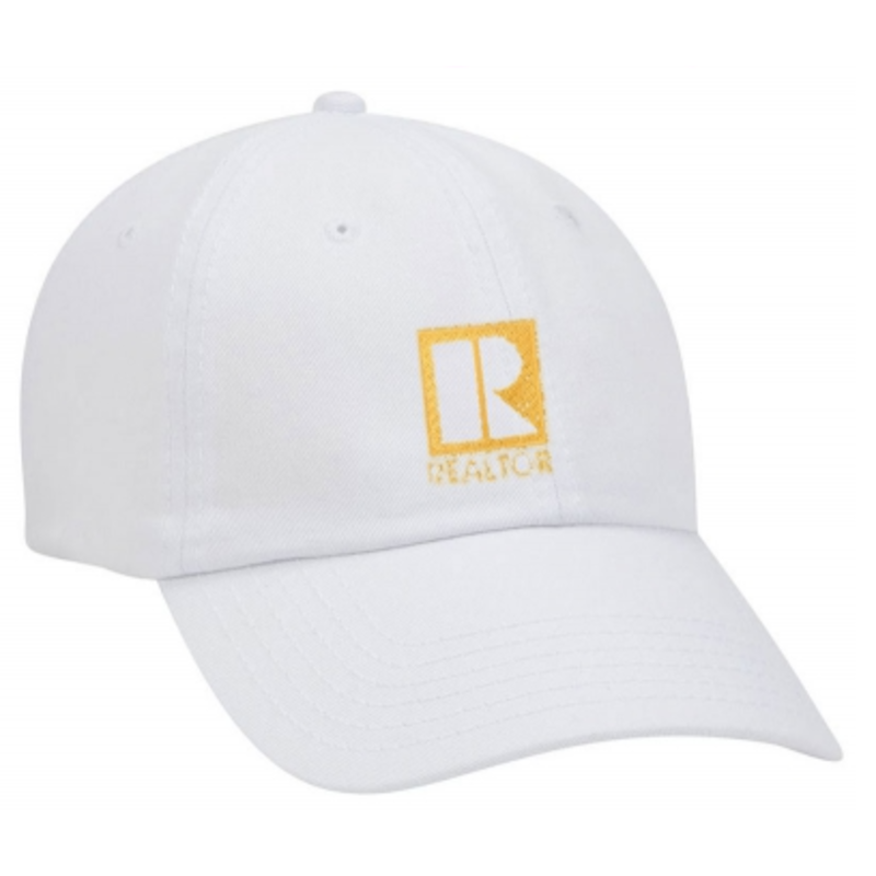 White cap with gold or white  R® logo