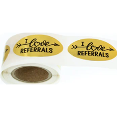 Gold oval I LOVE REFERRALS stickers