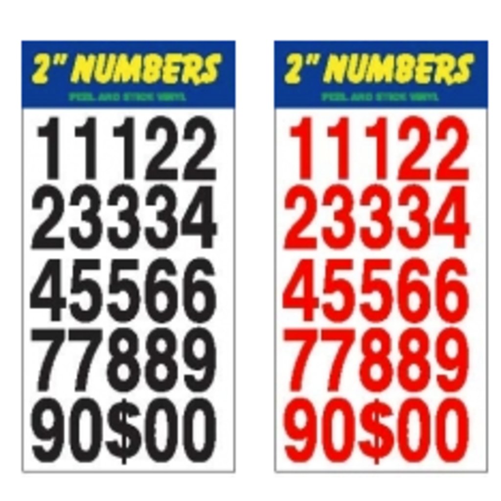 2" Stick-on Numbers black or red