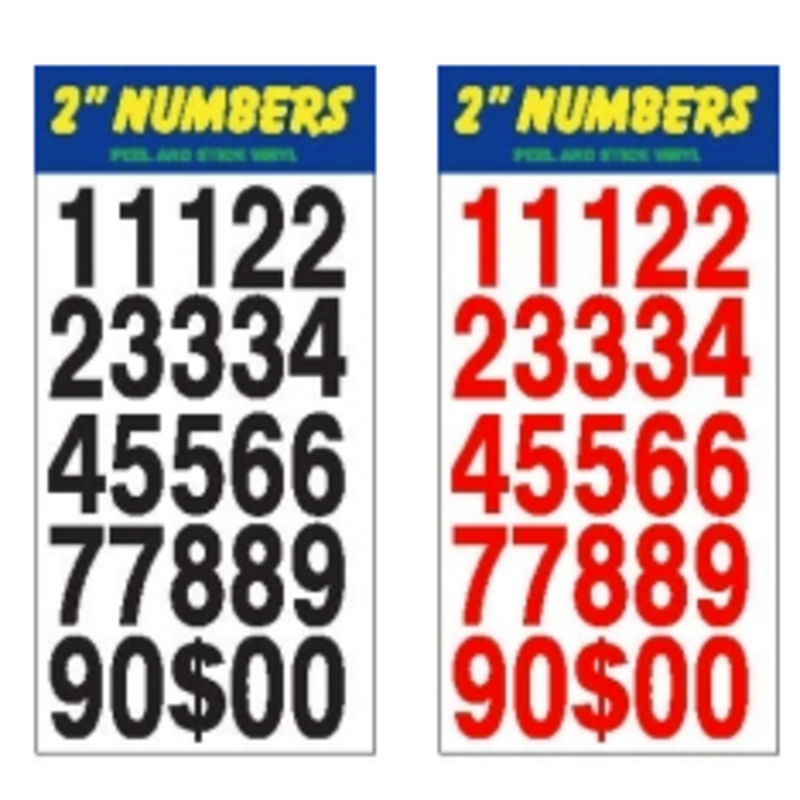 2" Stick-on Numbers black or red