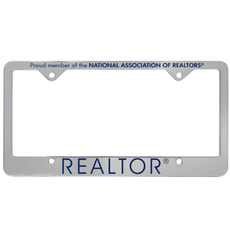Silver heavy plastic Realtor license plate holder