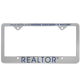 Silver heavy plastic Realtor license plate holder