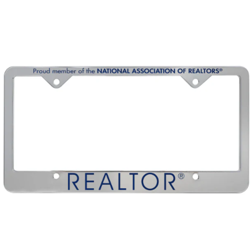 Silver heavy plastic Realtor license plate holder