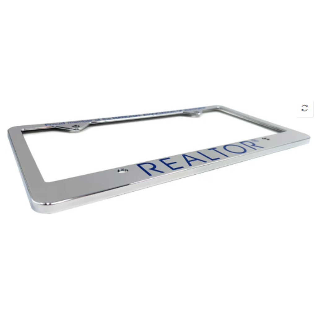 Silver heavy plastic Realtor license plate holder