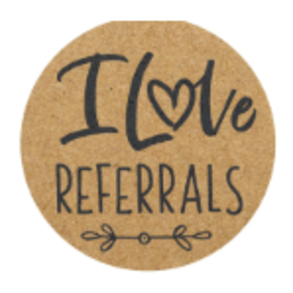 I LOVE REFERRALS round stickers (roll of 500)
