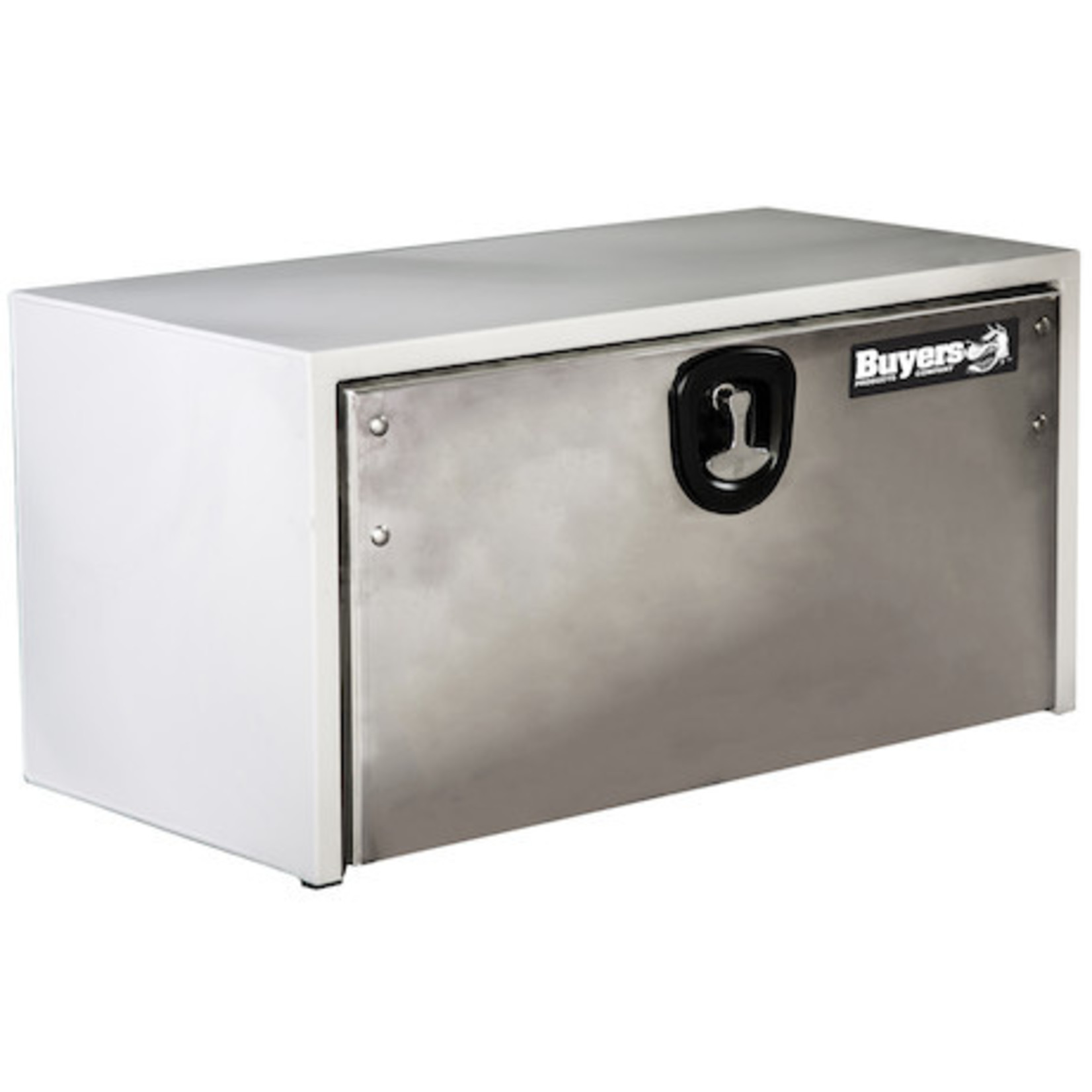 White Underbody Truck Box with Stainless Door Bigfoot Landscape
