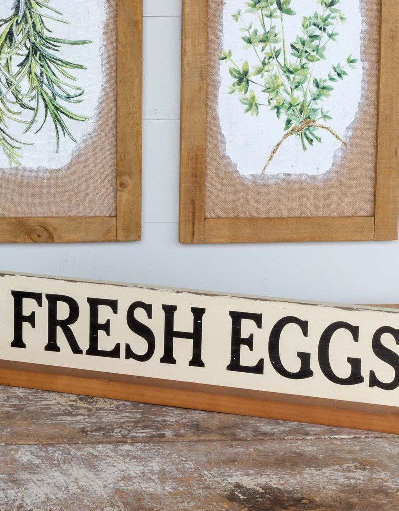 Fresh Eggs Sign with Wooden Base