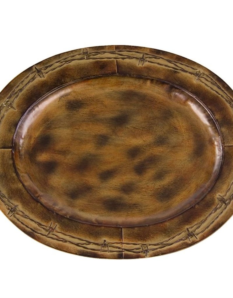 Oval Barbwire Iron Tray 19.5" Red/Brown