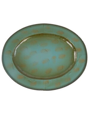 Oval Turquoise Iron Tray 22.5." Turquoise