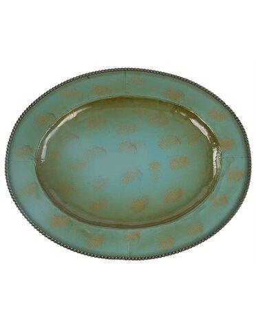 Oval Turquoise Iron Tray 22.5." Turquoise