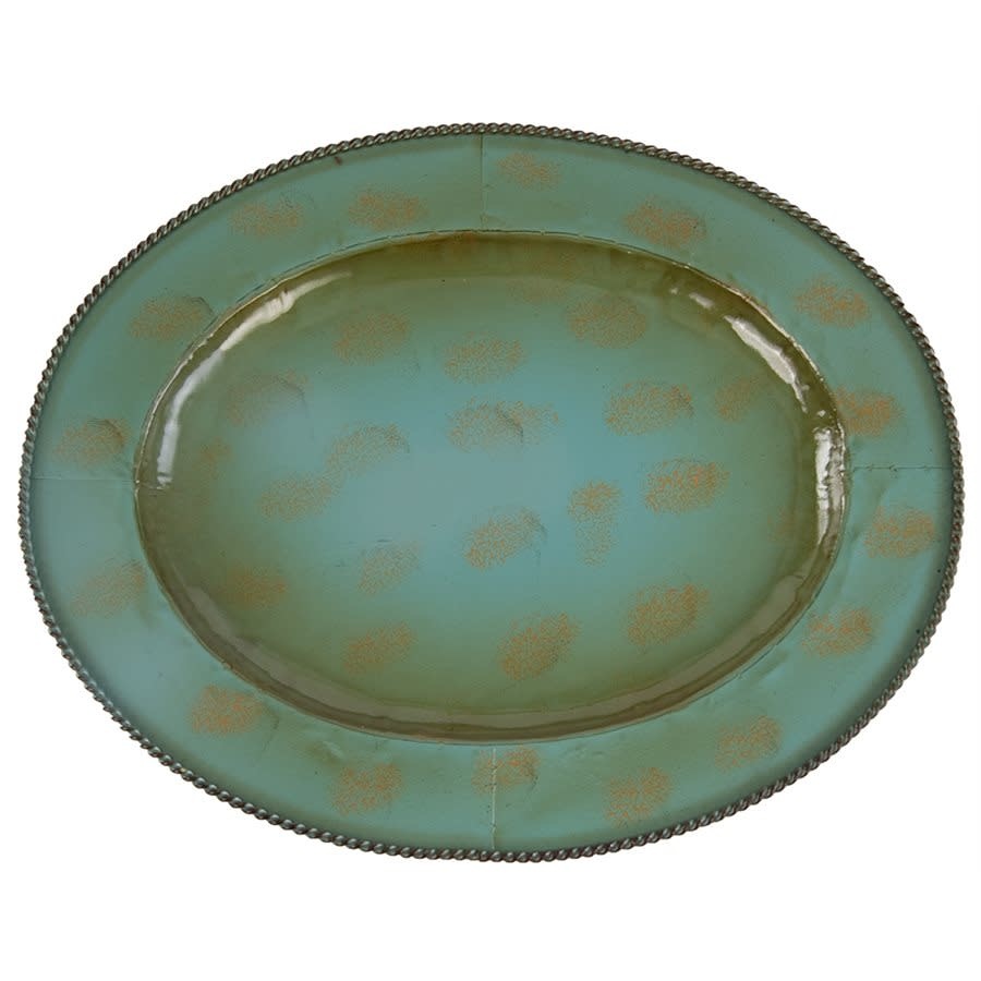 Oval Turquoise Iron Tray 22.5." Turquoise