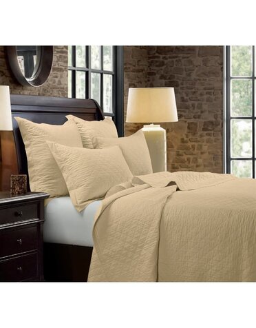 Diamond Pattern Linen Quilt, Khaki - Queen