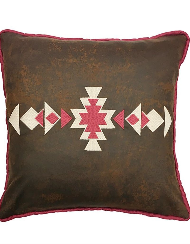 Faux Leather Pillow W Southwestern Embroidery 18x18 Down South Inc