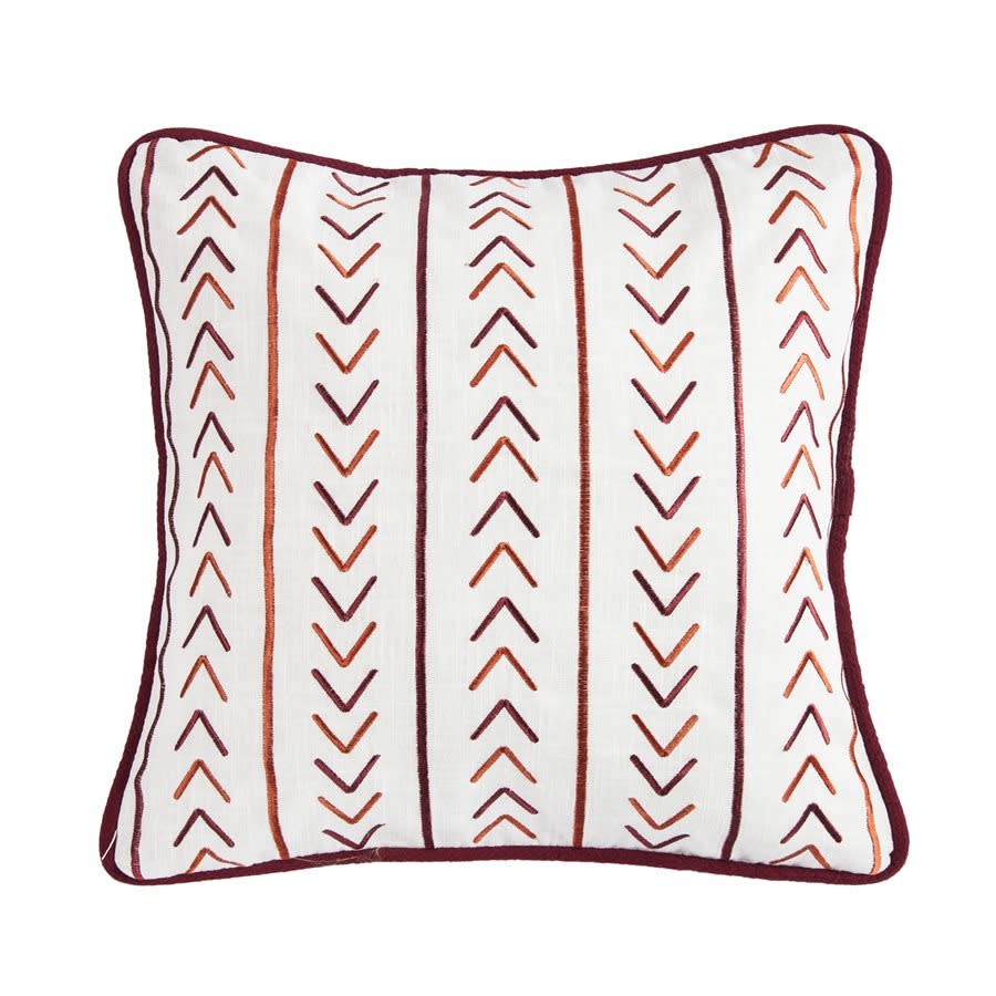Embroidered Pillow W/ Stripe Embroidery Detail 18x18