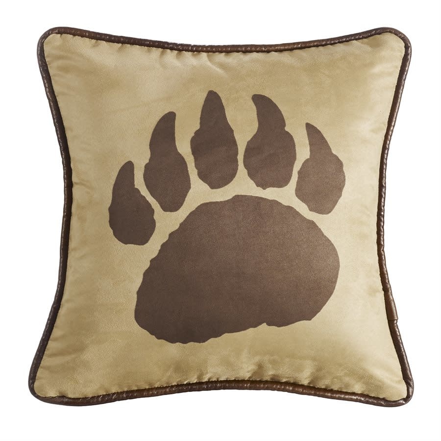 Faux Suede Bear Claw Pillow Reverse Faux Leather 18x18 Down