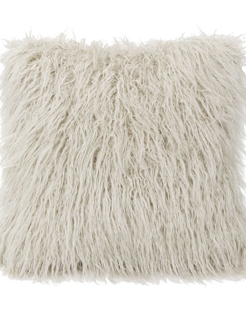 Mongolian Faux Fur Pillow 18 x 18 White