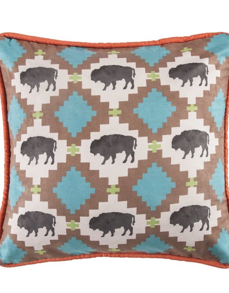 Multi Buffalo Design Pillow W/ Embroidery Details 18 x 18