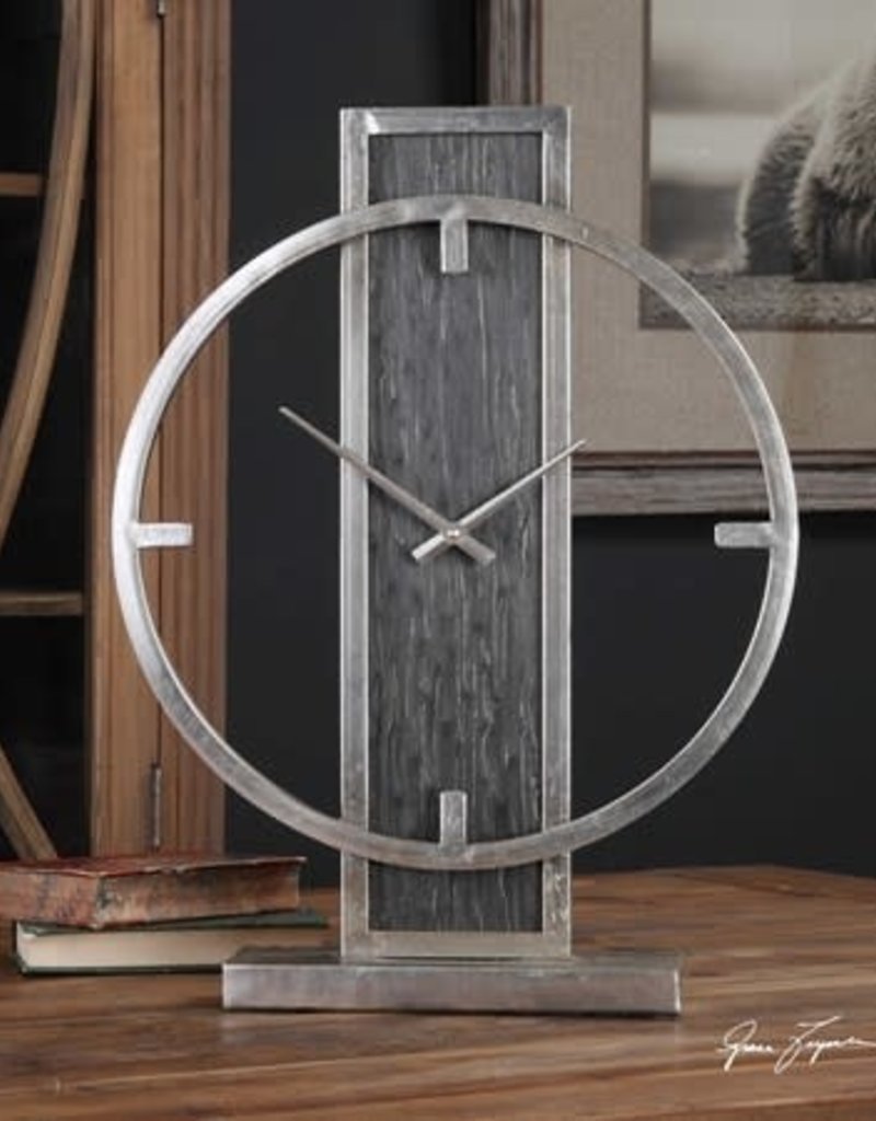 Desk Clock in Antiqued Silver Champagne