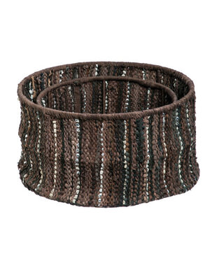 Brown Leather Storage Baskets Set of 2