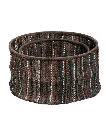 Brown Leather Storage Baskets Set of 2