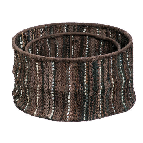 Brown Leather Storage Baskets Set of 2