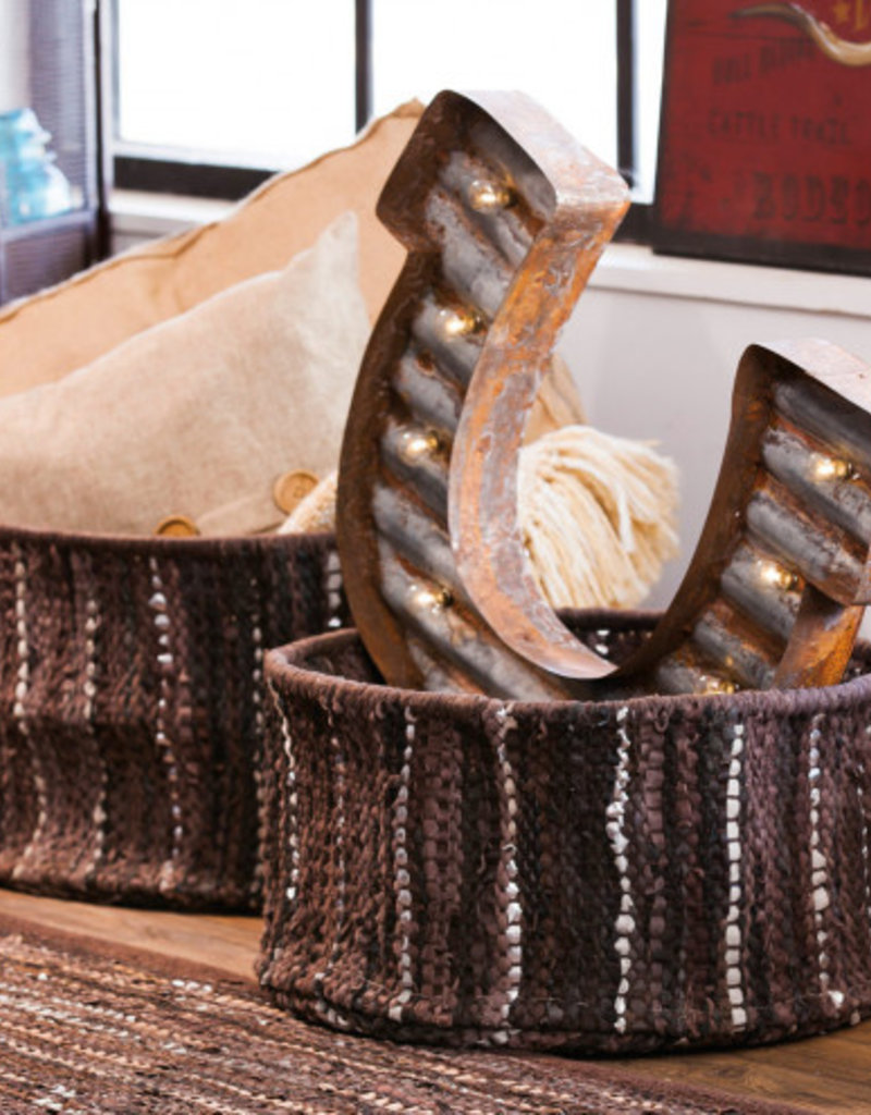 Brown Leather Storage Baskets Set of 2
