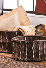 Brown Leather Storage Baskets Set of 2