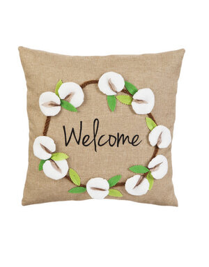 Cotton Wreath 18" Pillow