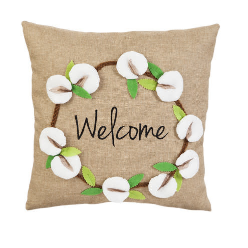 Cotton Wreath 18" Pillow