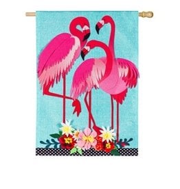 Flamingo Garden House Linen Flag