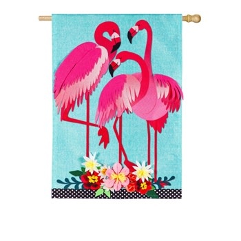 Flamingo Garden House Linen Flag