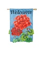 Geranium Welcome Garden Burlap Flag