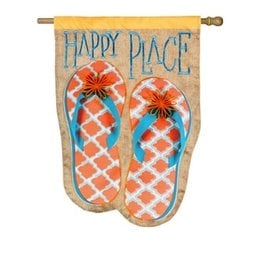 Happy Place Flip Flop House Linen Flag