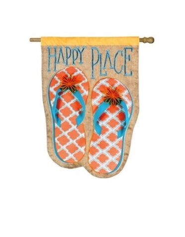Happy Place Flip Flop House Linen Flag