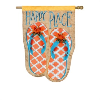 Happy Place Flip Flop House Linen Flag