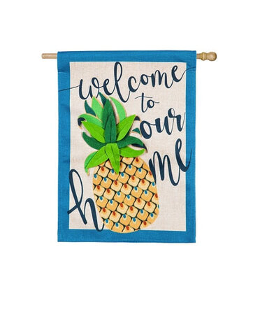 Welcome to Our Home Pineapple House Burlap Flag