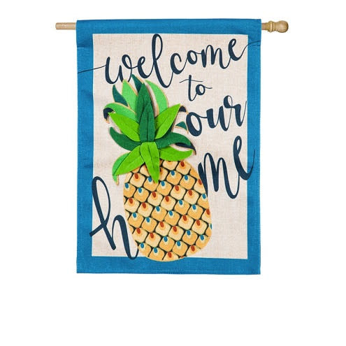 Welcome to Our Home Pineapple House Burlap Flag