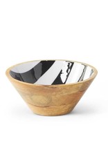8" Wooden Bowl - Black & White Enamel Inside