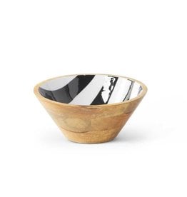 8" Wooden Bowl - Black & White Enamel Inside