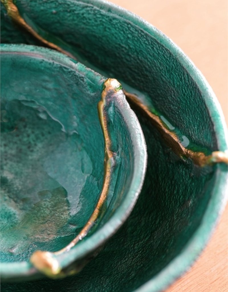 Teal Decorative Enamel Bowl, Set of 3