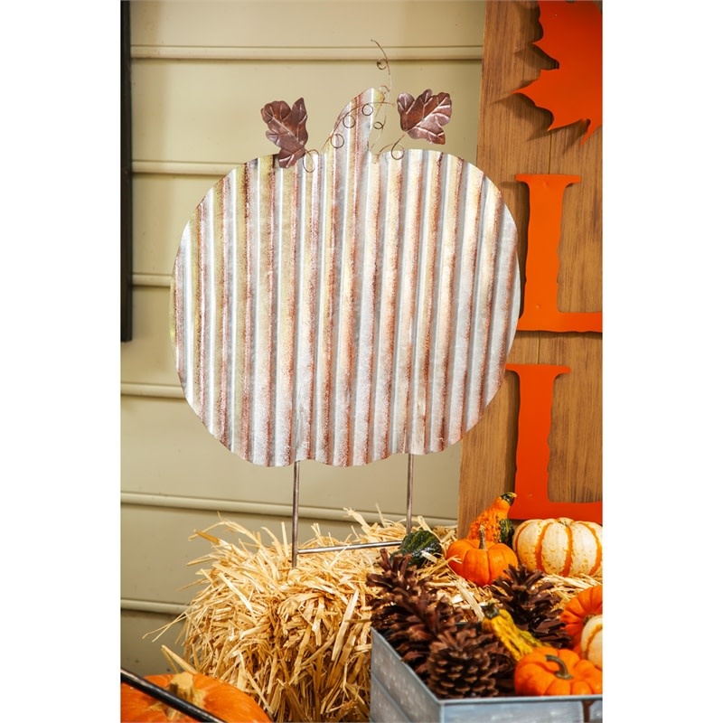 Galvanized Pumpkin Metal Laser Cut Yard Sign