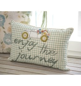 "Enjoy the Journey" White & Blue Stripes Lumbar Pillow
