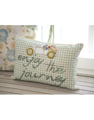 "Enjoy the Journey" White & Blue Stripes Lumbar Pillow